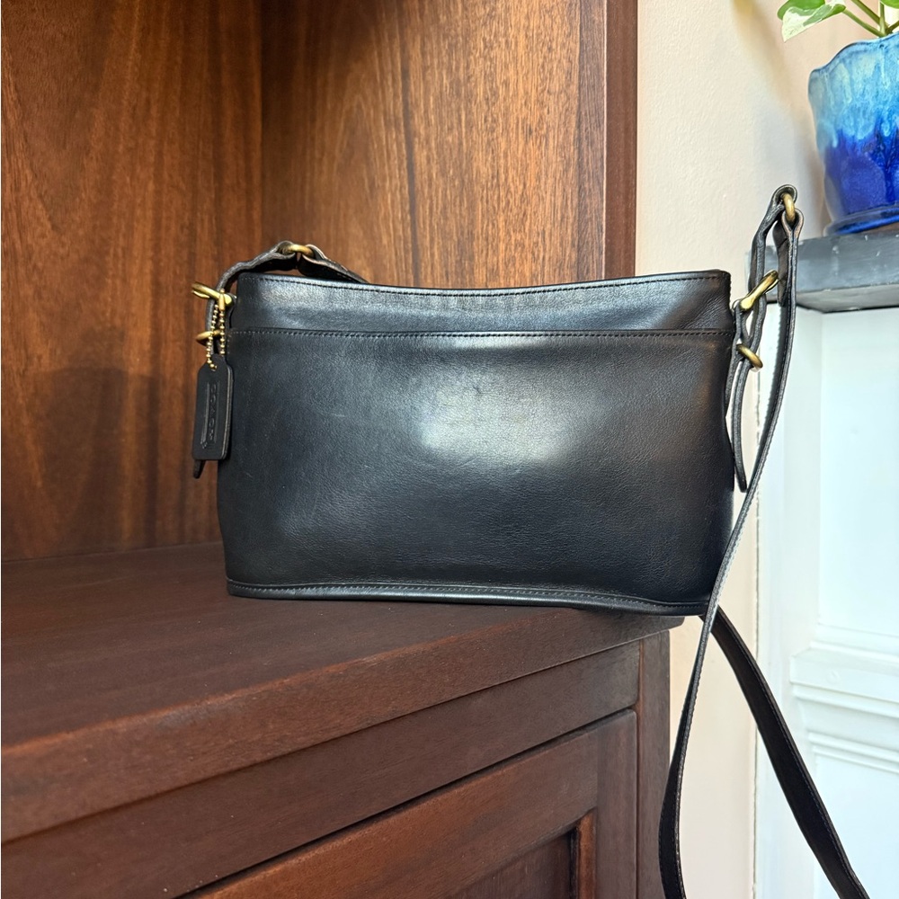Vtg Coach Equestrian Zip 9802 Crossbody Bag Made In Turkey 1990s Black Leather